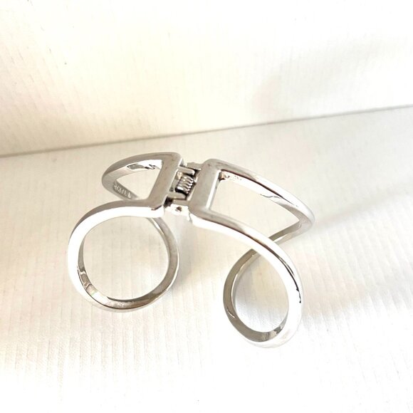 Tahari Silver Tone Swirl Clamper Bracelet – Minimalist Hinged Bangle - Picture 2 of 8